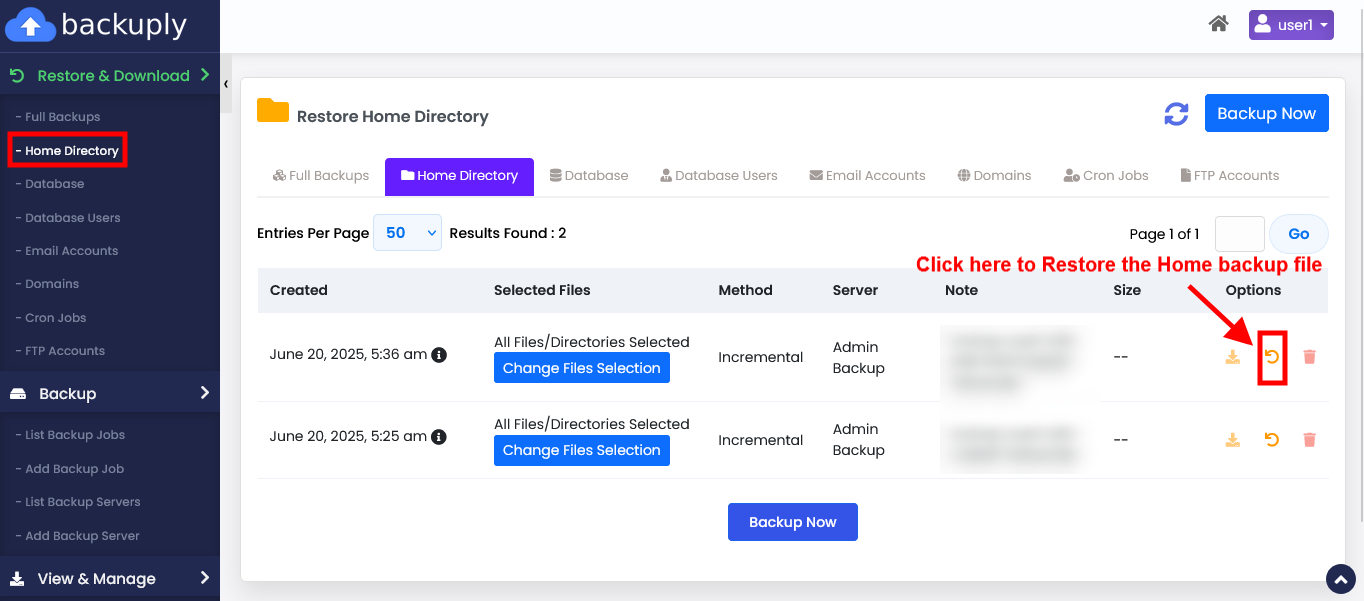 Možnosti obnove v Backuply