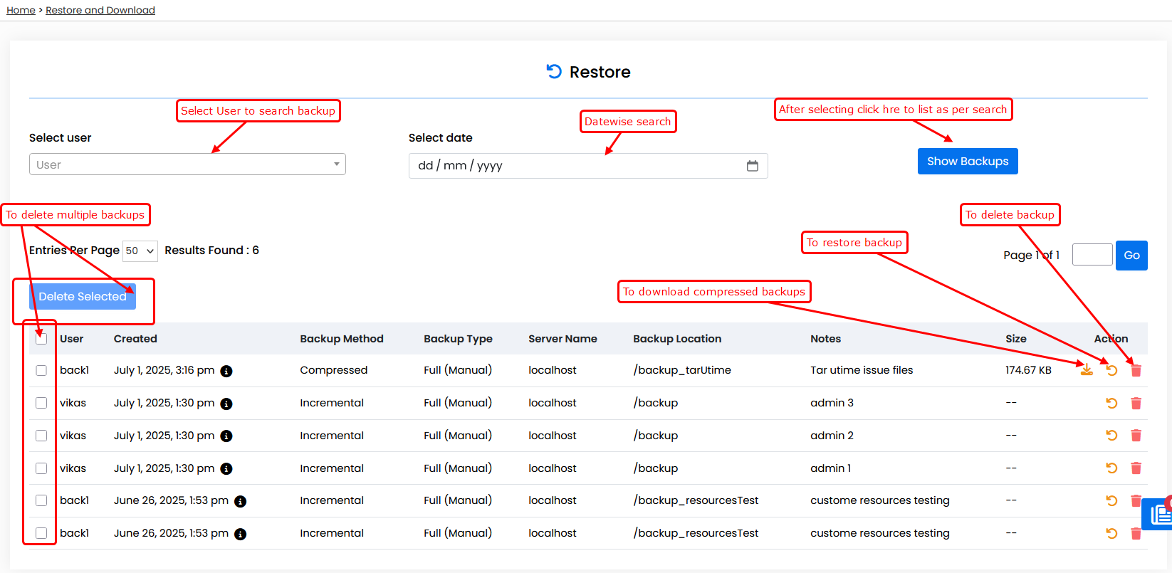 Restore progress / completed